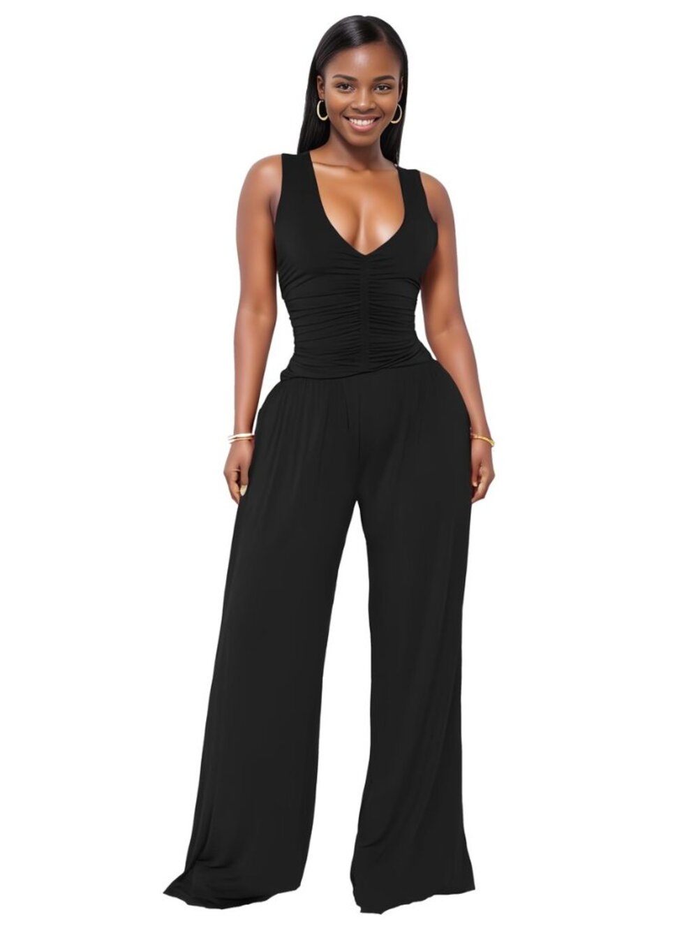 Women Casual Wide Leg Jumpsuits Sleeveless One Piece Rompers